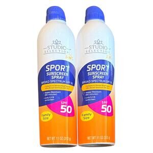 2 Family Size Cans Of Studio Selection Sport Sunscreen Spray SPF 50 New